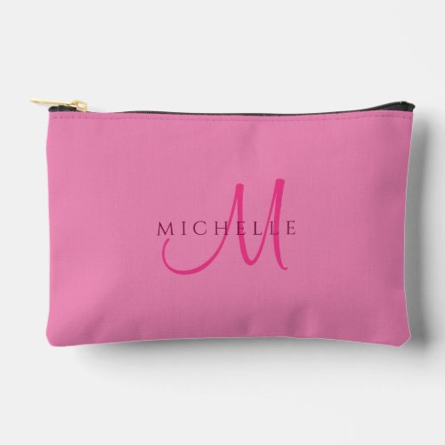 Script Monogram Cute Pink Solid Color Personalized Accessory Pouch