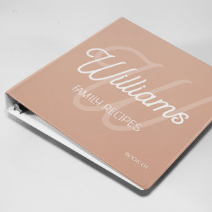 Script Monogram Family Recipes Modern Dusty Rose 3 Ring Binder