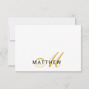 Script Monogram Gold Black Note Card