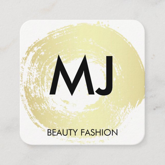 Script Monogram Gold Circular Brushed Square Business Card (Front)