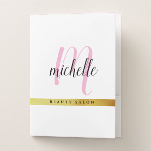 script monogram gold stripe pocket folder