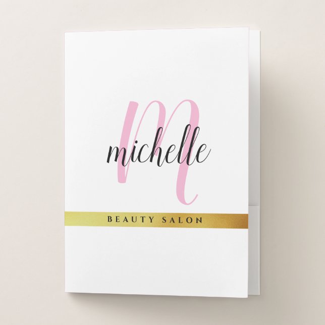 script monogram gold stripe pocket folder (Front)