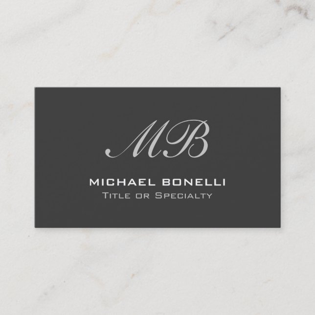 Script monogram gray background business card (Front)