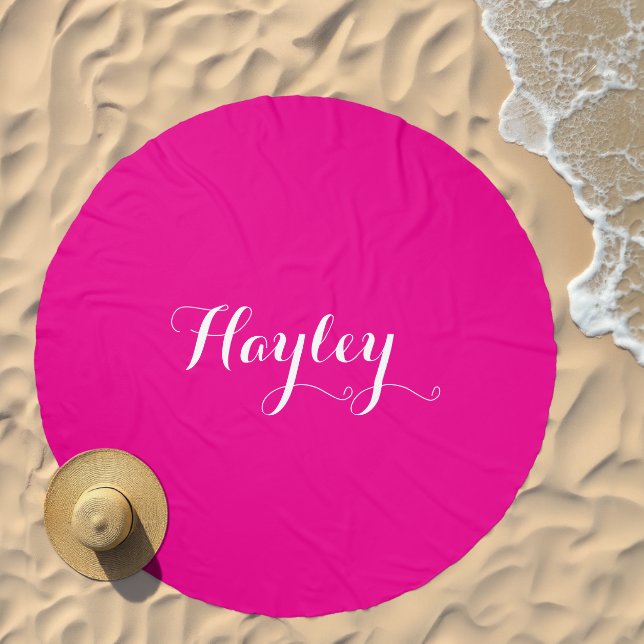 Script monogram hot pink round beach towel  (Beach)