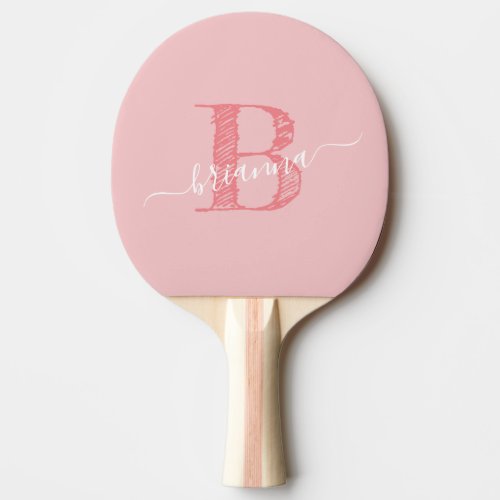 Script Monogram Initial Personalized Coral Pink Ping Pong Paddle