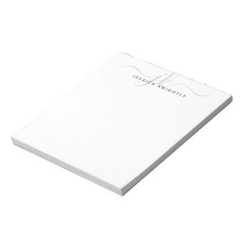 Script Monogram Initials Name Silver Gray Notepad