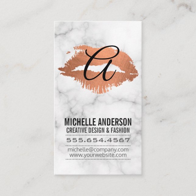 Script Monogram Kiss Stain Marble Business Card (Front)
