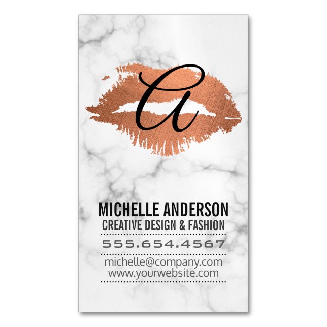 Script Monogram Kiss Stain Marble Business Card Magnet (Front Vertical)
