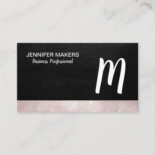 Script Monogram | Leather Bokeh Business Card (Front)