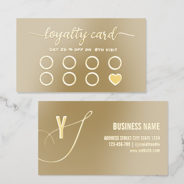Script Monogram luxury Foil Loyalty card (Front & Back)