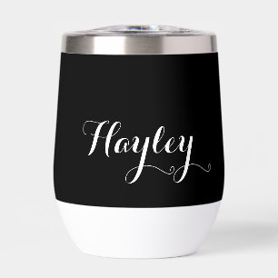 Script monogram modern black thermal wine tumbler