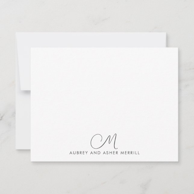 Script Monogram Modern Stationery  Note Card (Front)