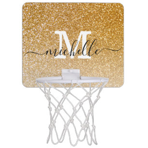 Script Monogram Monogrammed Elegant Gold Glitter  Mini Basketball Hoop