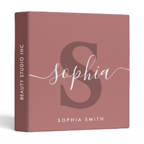 Script Monogram Name Initials Marsala Burgundy 3 Ring Binder