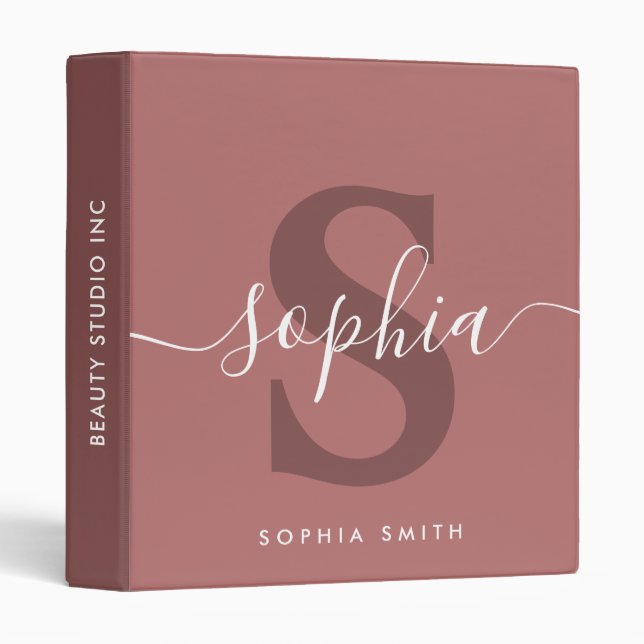 Script Monogram Name Initials Marsala Burgundy 3 Ring Binder (Front/Spine)