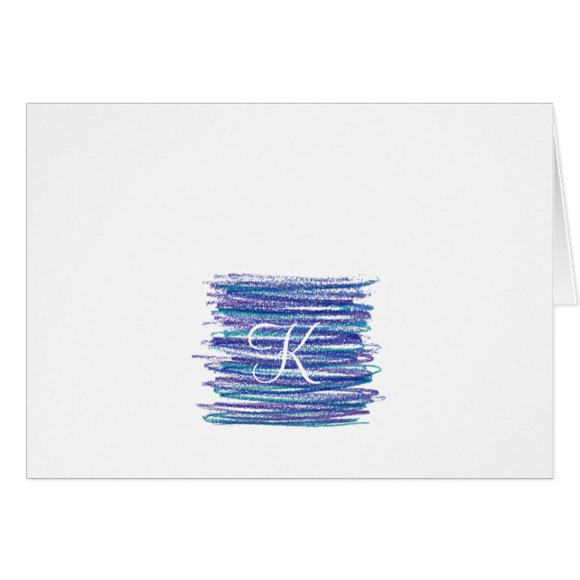Script Monogram Note Cards- Blue Scribbles Cards (Front Horizontal)