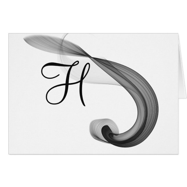 Script Monogram Note Cards- Dramatic Flare Black 1 Cards (Front Horizontal)