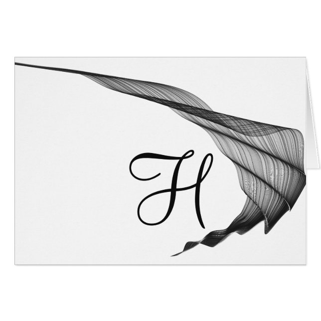 Script Monogram Note Cards- Dramatic Flare Black 2 Cards (Front Horizontal)