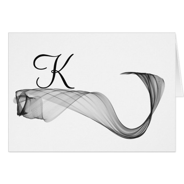Script Monogram Note Cards- Dramatic Flare Black 3 Cards (Front Horizontal)