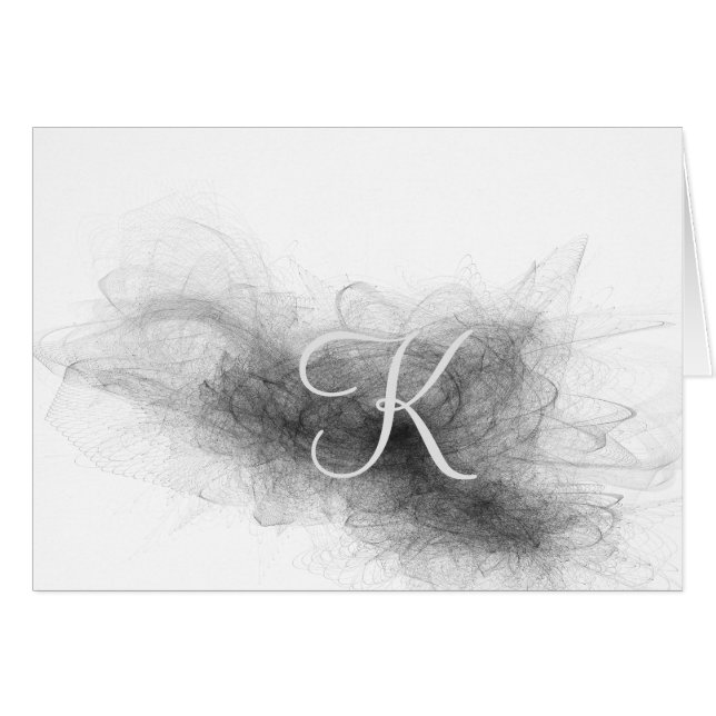 Script Monogram Note Cards- Dramatic Flare Black 5 Cards (Front Horizontal)