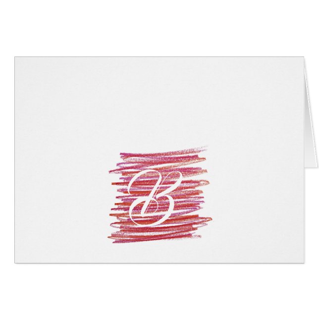 Script Monogram Note Cards- Red Scribbles Cards (Front Horizontal)