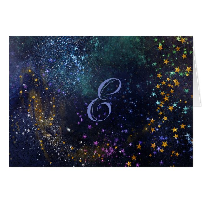 Script Monogram Note Cards-Starry Night (Front Horizontal)