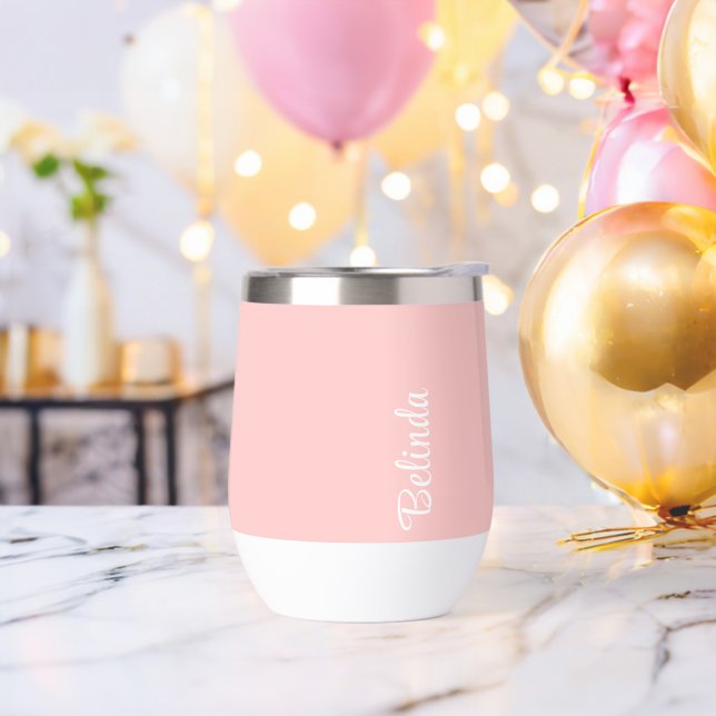 Script monogram, Pale Pink Custom name Thermal Wine Tumbler (Bachelor Party)