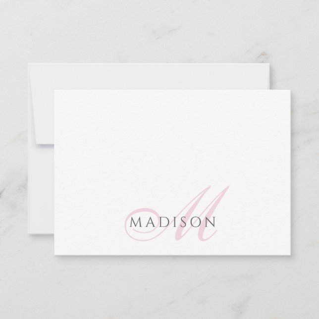 Script Monogram Pink Note Card (Front)