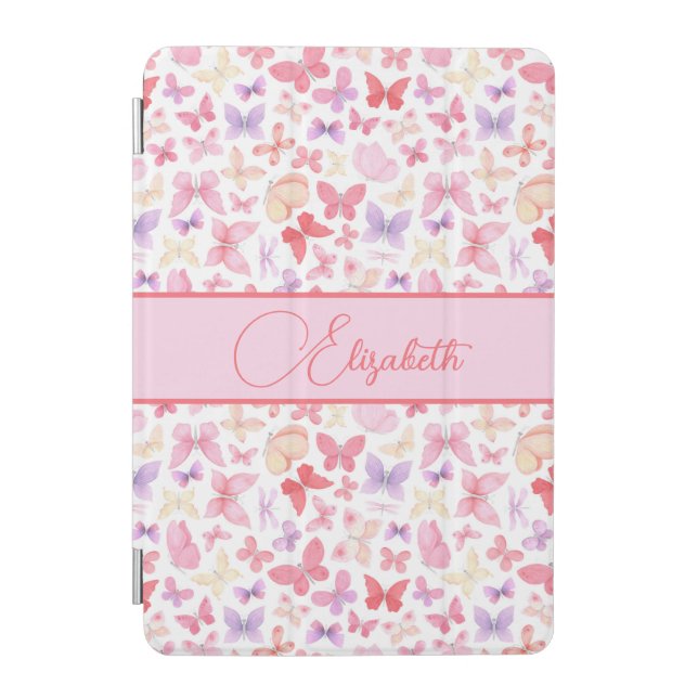 Script Monogram Pink Purple Yellow Butterflies  iPad Mini Cover (Front)