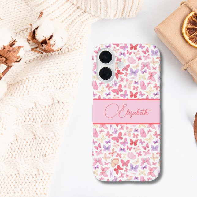 Script Monogram Pink Purple Yellow Butterflies  Iphone Case (Pink purple butterflies Monogrammed Script Name, iPhone case. Available in all current iPhone models)