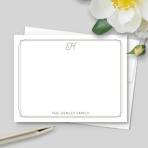 Script Monogram Pretty Family Stationery Green Note Card