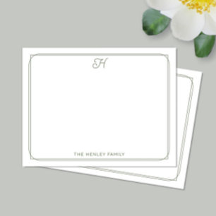Script Monogram Pretty Family Stationery Green Note Card