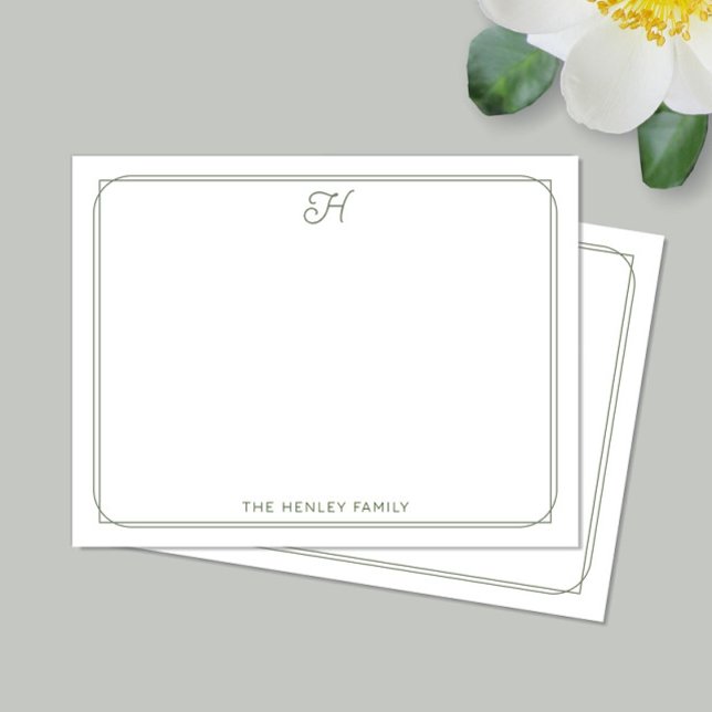 Script Monogram Pretty Family Stationery Green Note Card (Creator Uploaded)