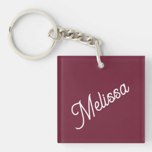 Script monogram, red burgundy keychain