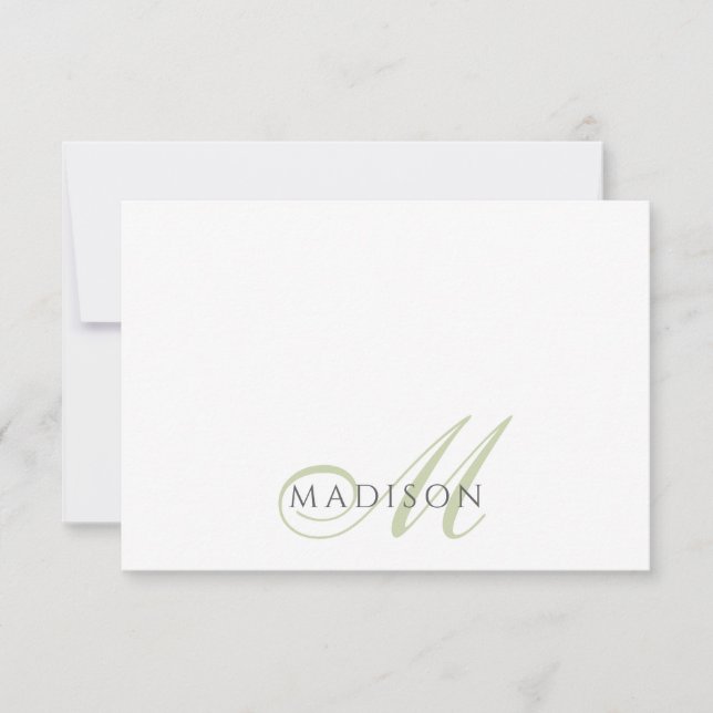 Script Monogram Sage Green Note Card (Front)