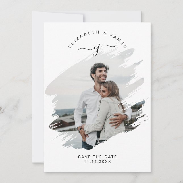Script Monogram Simple Rustic Minimalist Wedding Save The Date (Front)