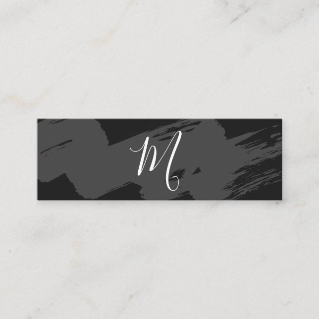 Script Monogram / Sleek Gray Brushed Mini Business Card (Front)