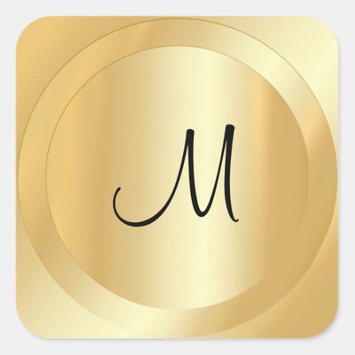 Script Monogram Template Faux Gold Custom Modern Square Sticker