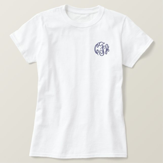 Script Monogram Three Initial Monogram Embroidered Shirt (Design Front)