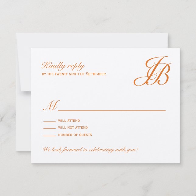 Script Monogram Wedding RSVP Card (Orange) (Front)