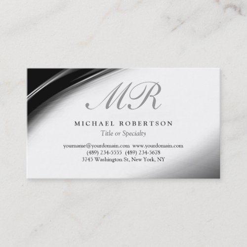 Script Monogram White Black Pattern Business Card