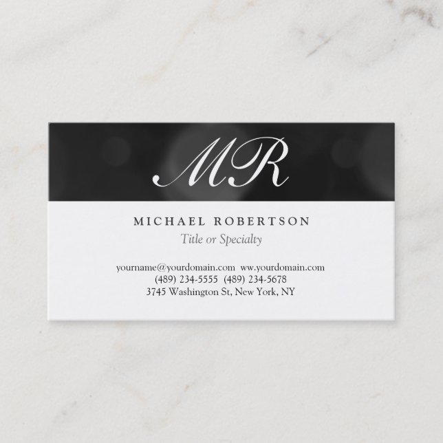 Script Monogram White Black Pattern Business Card (Front)