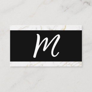 Script Monogram White Gold Marble Business Card