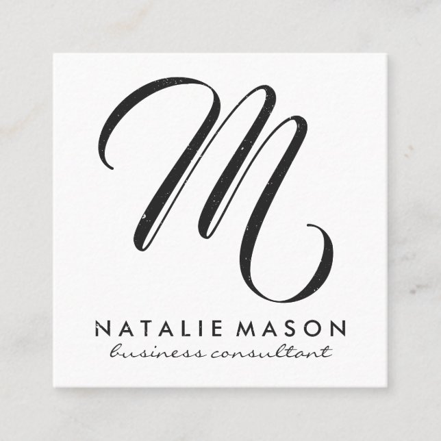 Script Monogram with Speckles Square Business Card (Front)