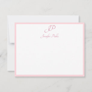 Script Monogrammed Modish Blush Pink Minimalist Note Card
