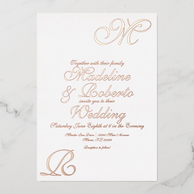 Script Monogrammed Wedding Foil Pressed Invitation Foil Invitation (Front)
