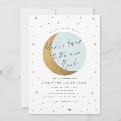 Script Moon and Stars Baby Shower Invitation | Zazzle