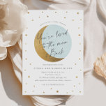 Script Moon and Stars Baby Shower Invitation<br><div class="desc">A pretty,  baby shower invitation featuring gold star frame and moon with soft pastel watercolor shadow on a clean white background.</div>