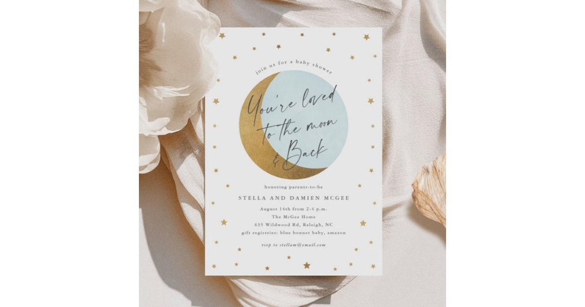Script Moon and Stars Baby Shower Invitation | Zazzle