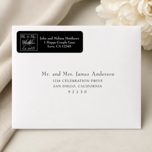 Script Mr and Mrs Monogram Wedding Black Label